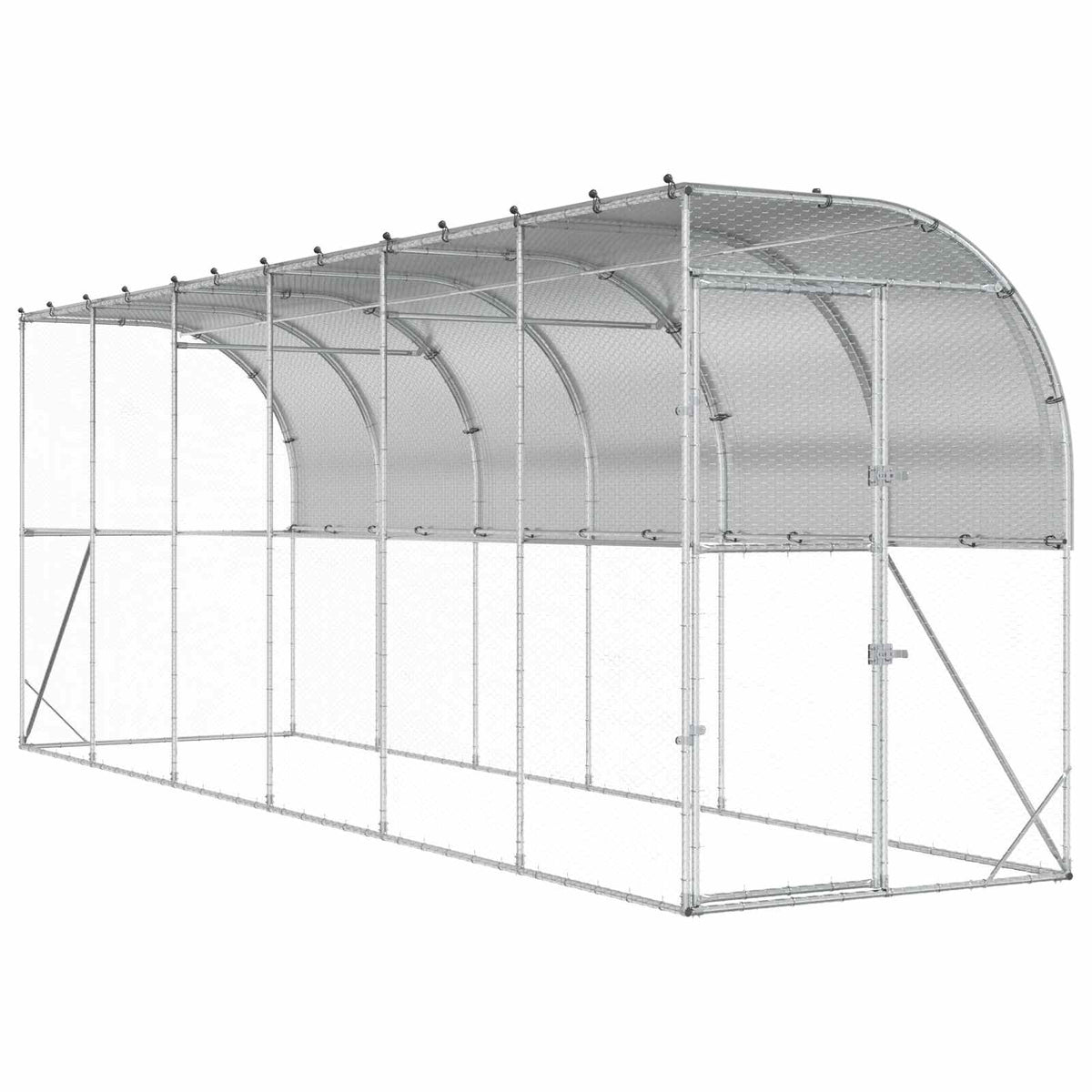vidaXL Kurnik przy ścianie srebrny 600 x 150 x 215 cm Stal ocynkowana
