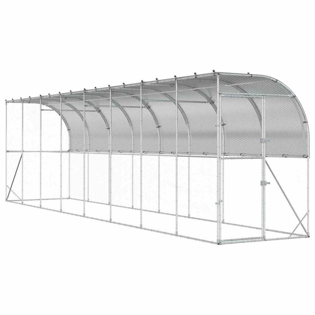 vidaXL Kurnik przy ścianie srebrny 600 x 150 x 215 cm Stal ocynkowana