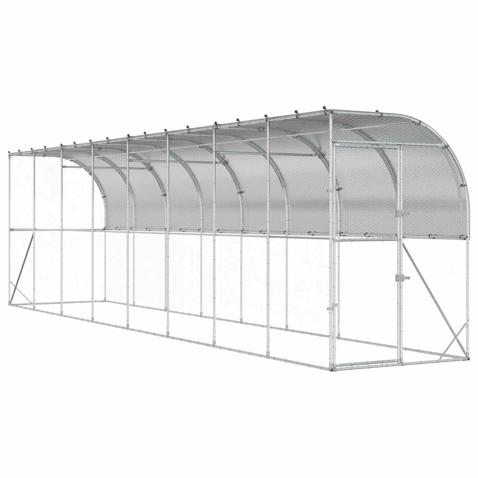 vidaXL Kurnik przy ścianie srebrny 600 x 150 x 215 cm Stal ocynkowana