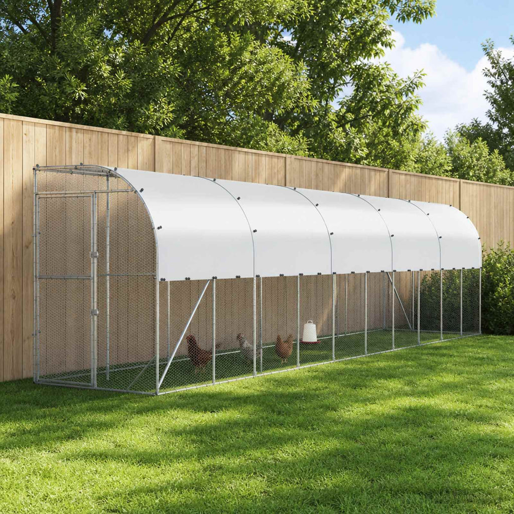 vidaXL Kurnik przy ścianie srebrny 600 x 150 x 215 cm Stal ocynkowana