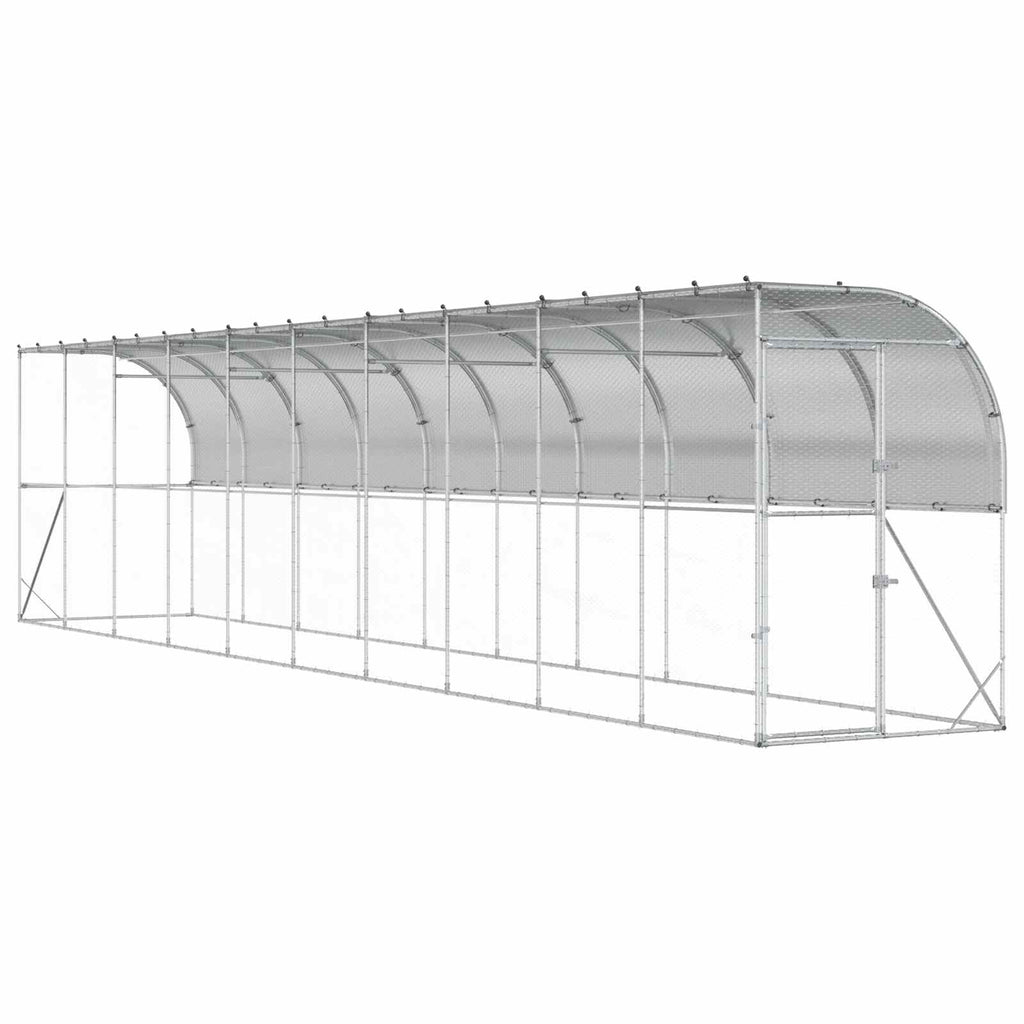 vidaXL Kurnik przy ścianie srebrny 600 x 150 x 215 cm Stal ocynkowana