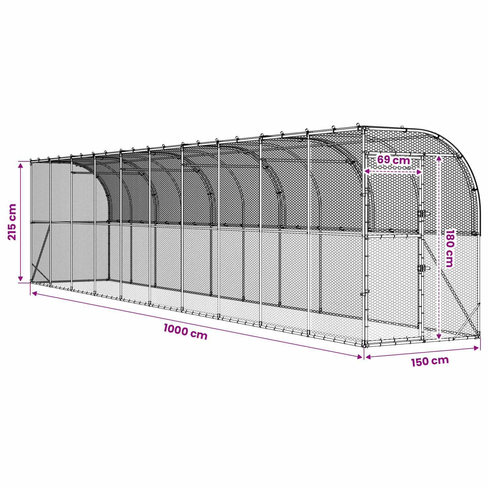 vidaXL Kurnik przy ścianie srebrny 600 x 150 x 215 cm Stal ocynkowana