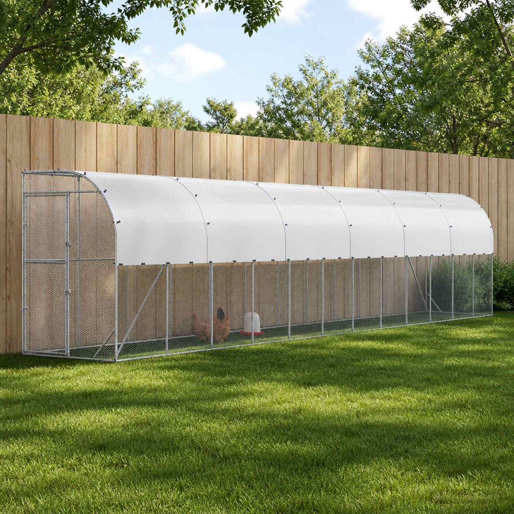 vidaXL Kurnik przy ścianie srebrny 600 x 150 x 215 cm Stal ocynkowana