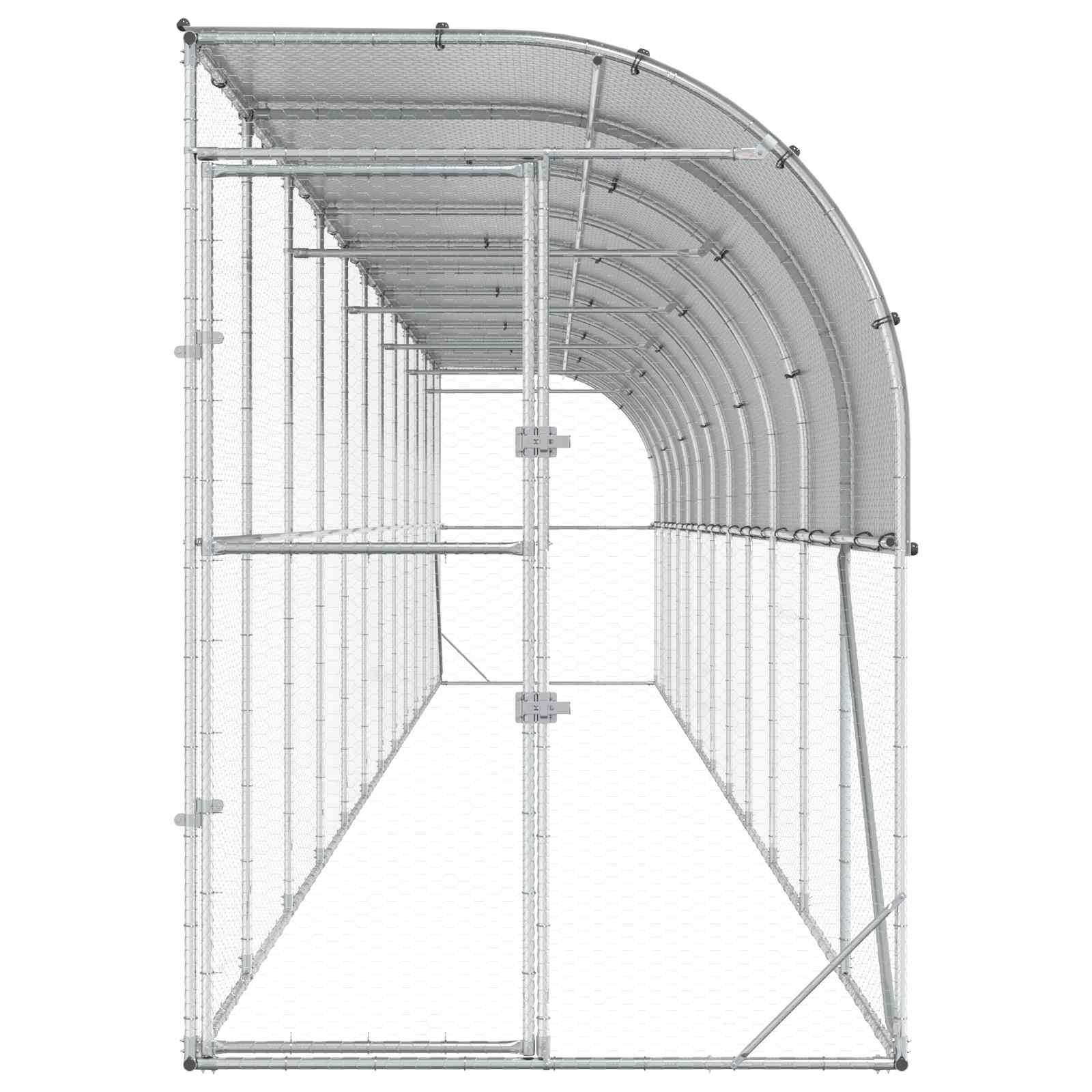 vidaXL Kurnik przy ścianie srebrny 600 x 150 x 215 cm Stal ocynkowana