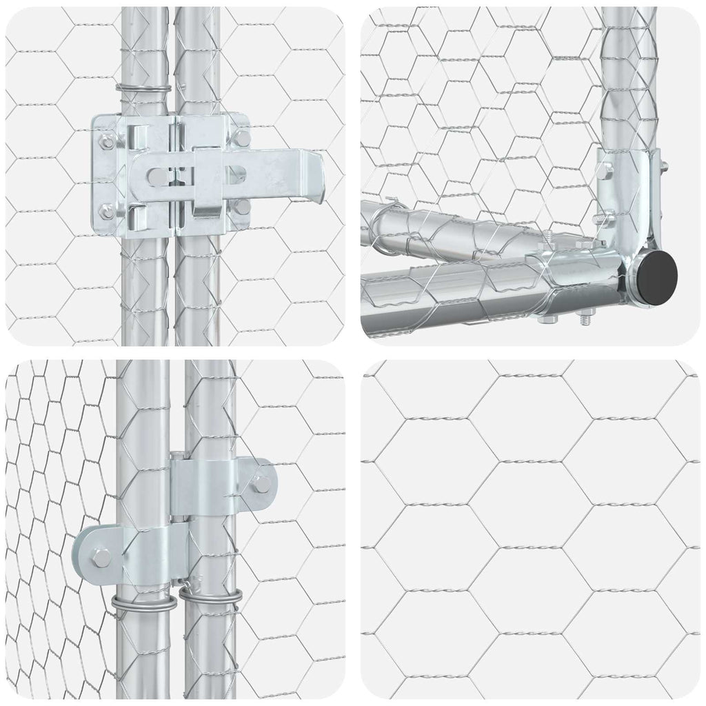 vidaXL Kurnik przy ścianie srebrny 400 x 150 x 215 cm Stal ocynkowana