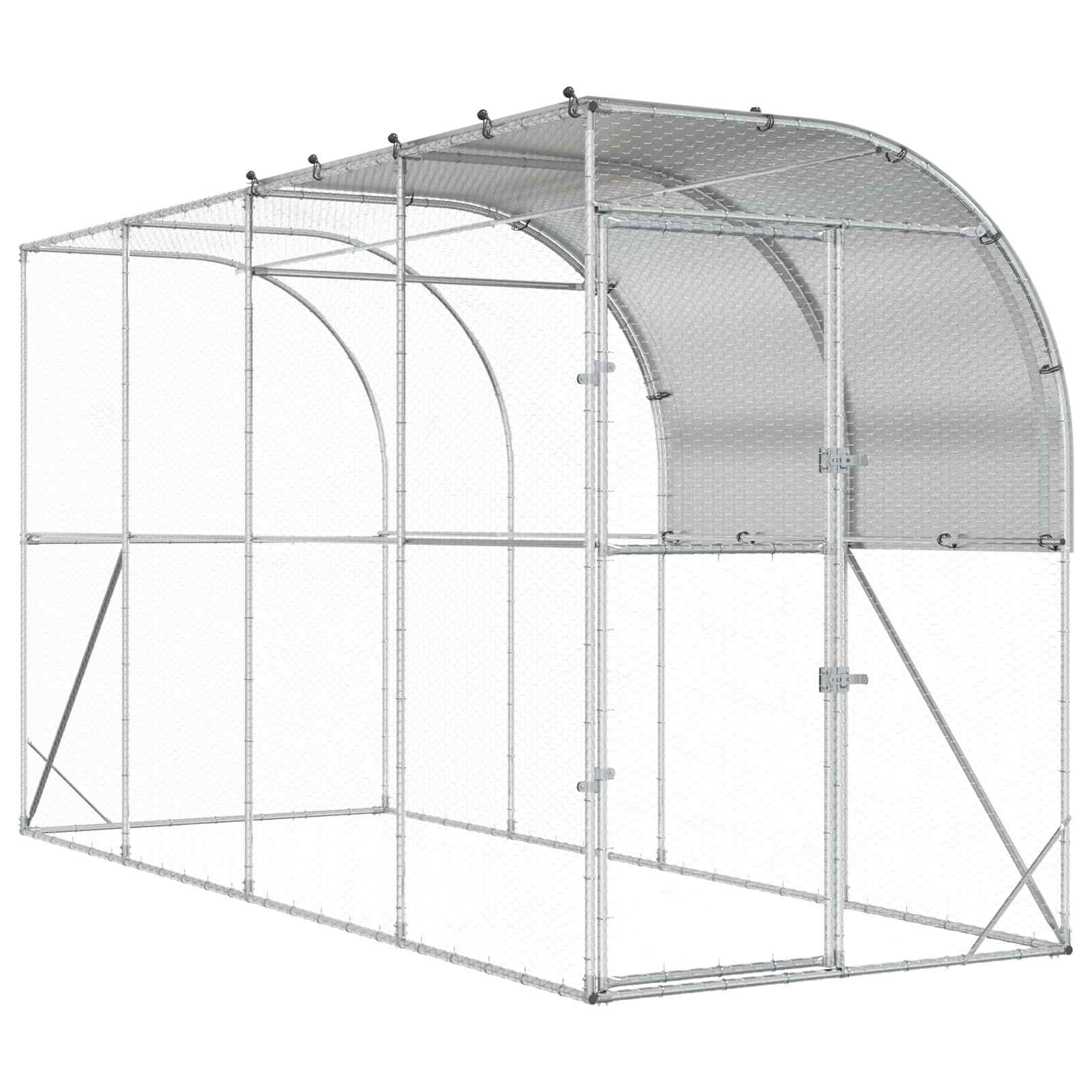 vidaXL Kurnik przy ścianie srebrny 400 x 150 x 215 cm Stal ocynkowana