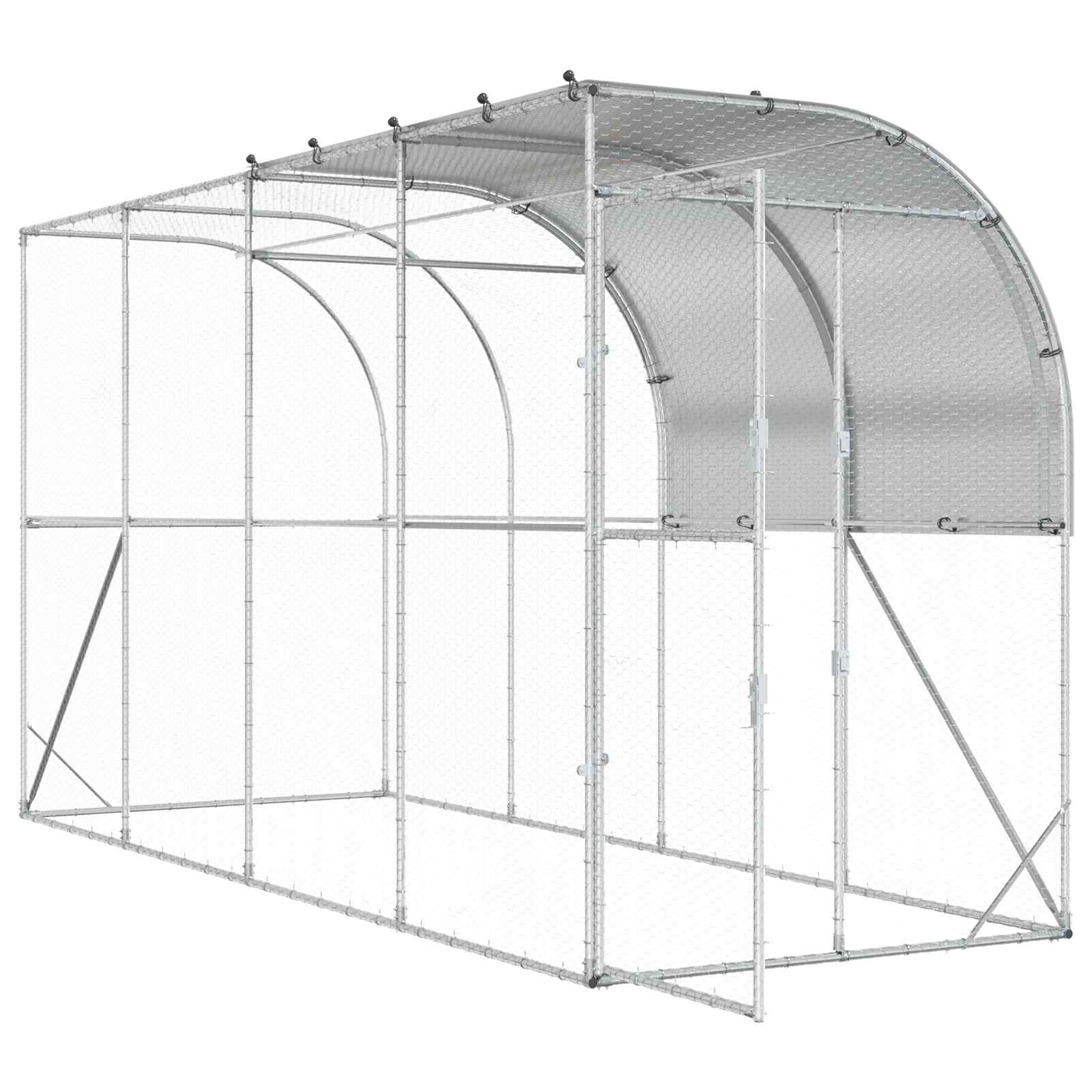 vidaXL Kurnik przy ścianie srebrny 400 x 150 x 215 cm Stal ocynkowana