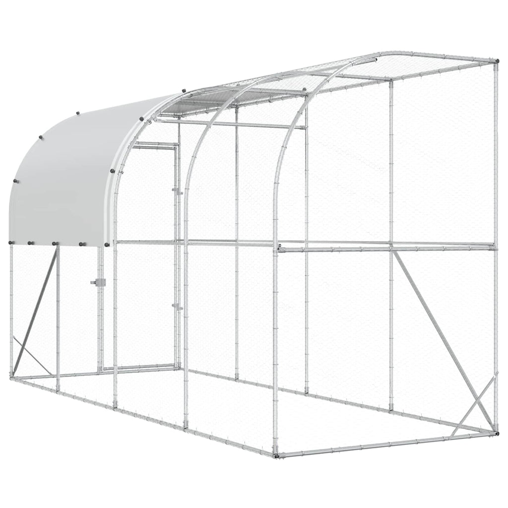vidaXL Kurnik przy ścianie srebrny 400 x 150 x 215 cm Stal ocynkowana