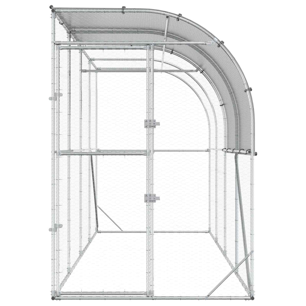 vidaXL Kurnik przy ścianie srebrny 400 x 150 x 215 cm Stal ocynkowana