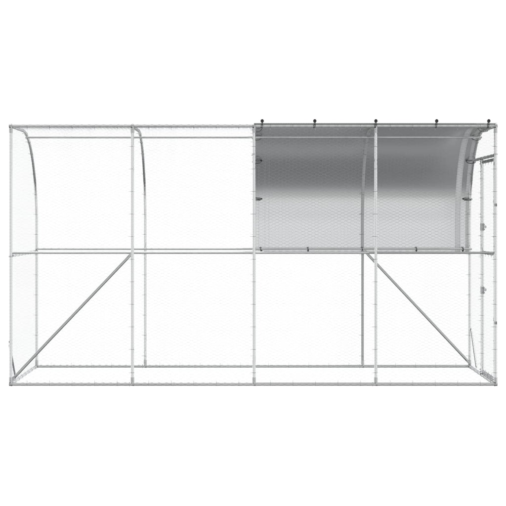 vidaXL Kurnik przy ścianie srebrny 400 x 150 x 215 cm Stal ocynkowana