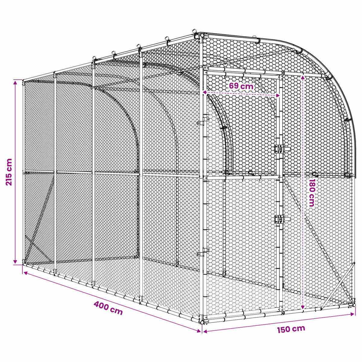 vidaXL Kurnik przy ścianie srebrny 400 x 150 x 215 cm Stal ocynkowana