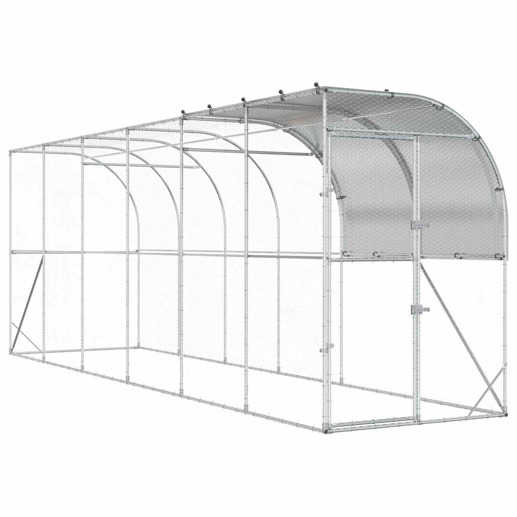 vidaXL Kurnik przy ścianie srebrny 600 x 150 x 215 cm Stal ocynkowana