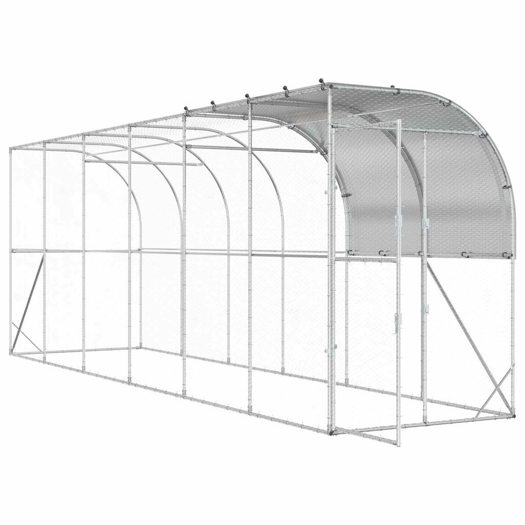 vidaXL Kurnik przy ścianie srebrny 600 x 150 x 215 cm Stal ocynkowana