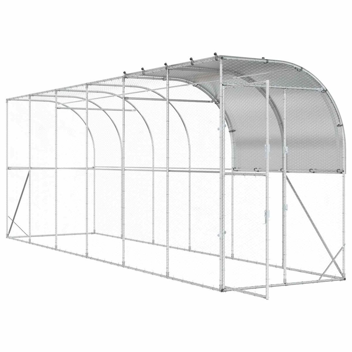 vidaXL Kurnik przy ścianie srebrny 600 x 150 x 215 cm Stal ocynkowana