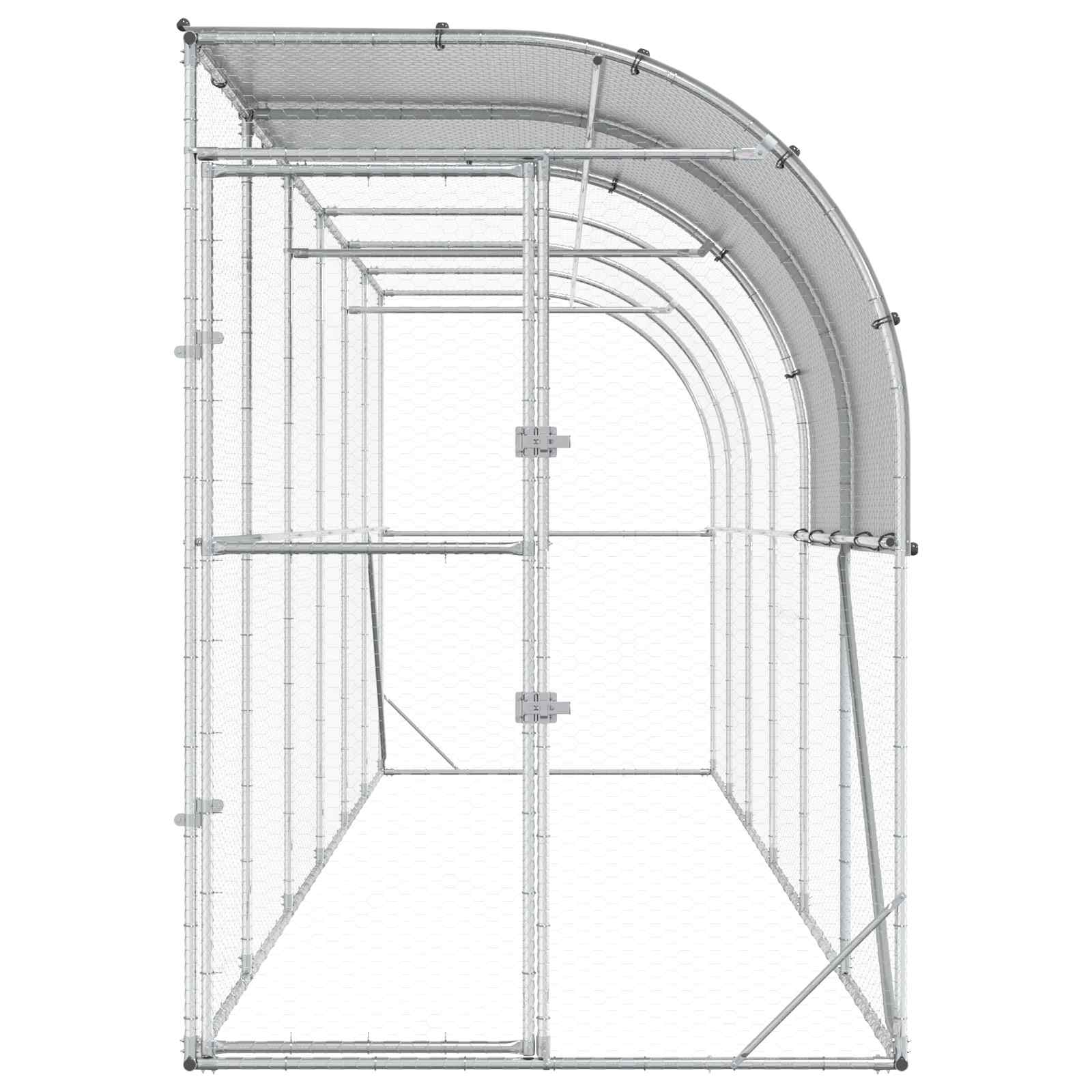 vidaXL Kurnik przy ścianie srebrny 600 x 150 x 215 cm Stal ocynkowana