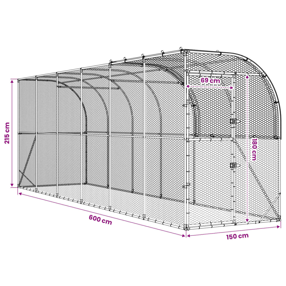 vidaXL Kurnik przy ścianie srebrny 600 x 150 x 215 cm Stal ocynkowana