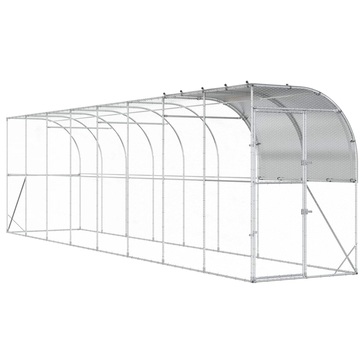 vidaXL Kurnik przy ścianie srebrny 800 x 150 x 215 cm Stal ocynkowana