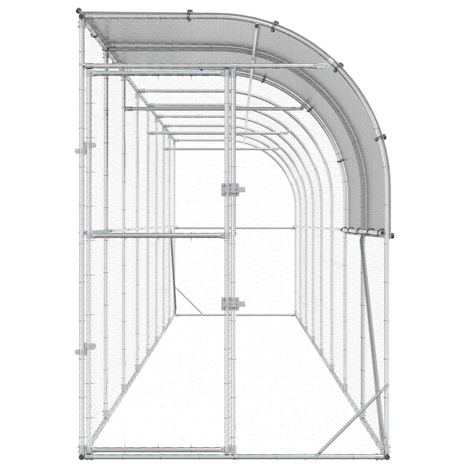vidaXL Kurnik przy ścianie srebrny 800 x 150 x 215 cm Stal ocynkowana