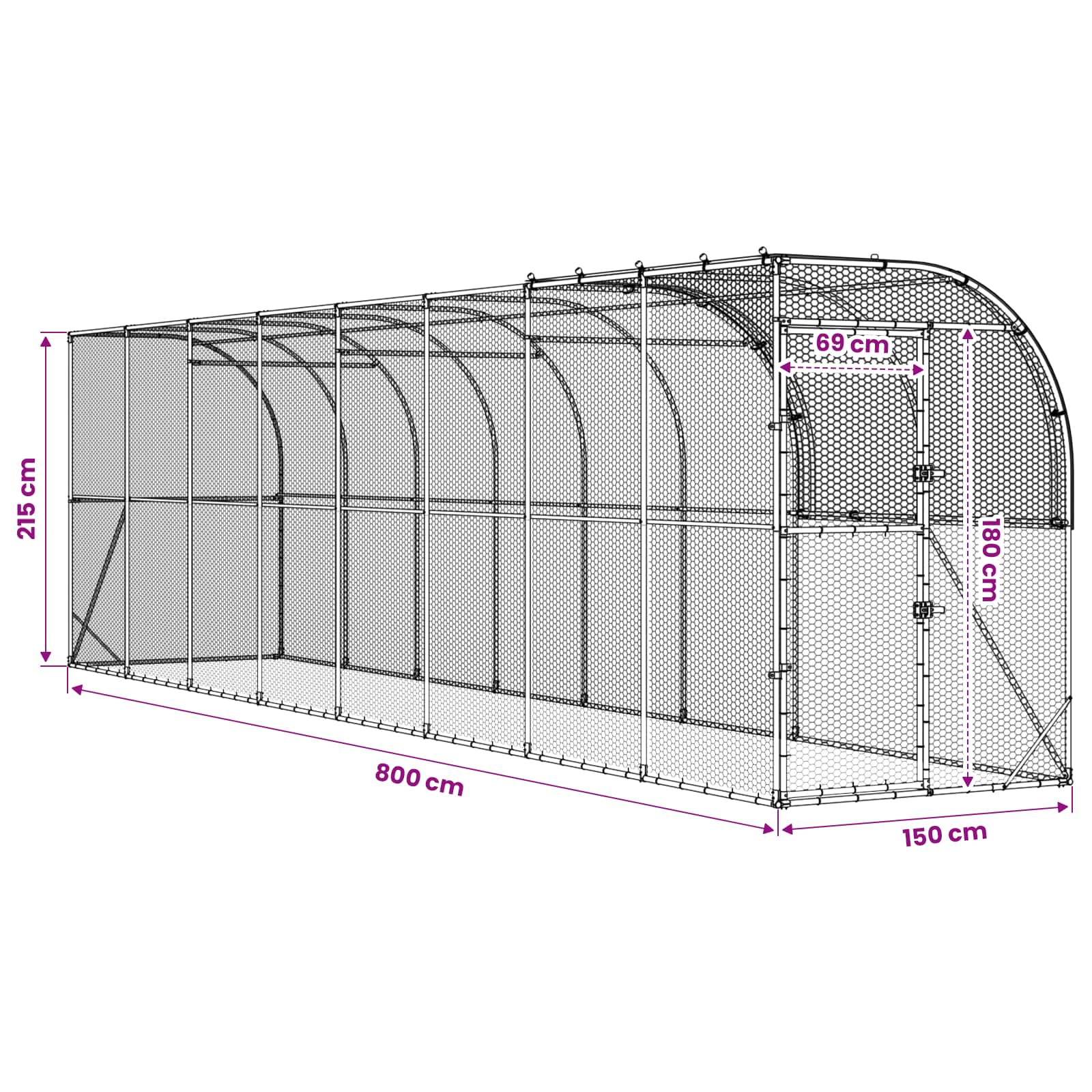 vidaXL Kurnik przy ścianie srebrny 800 x 150 x 215 cm Stal ocynkowana