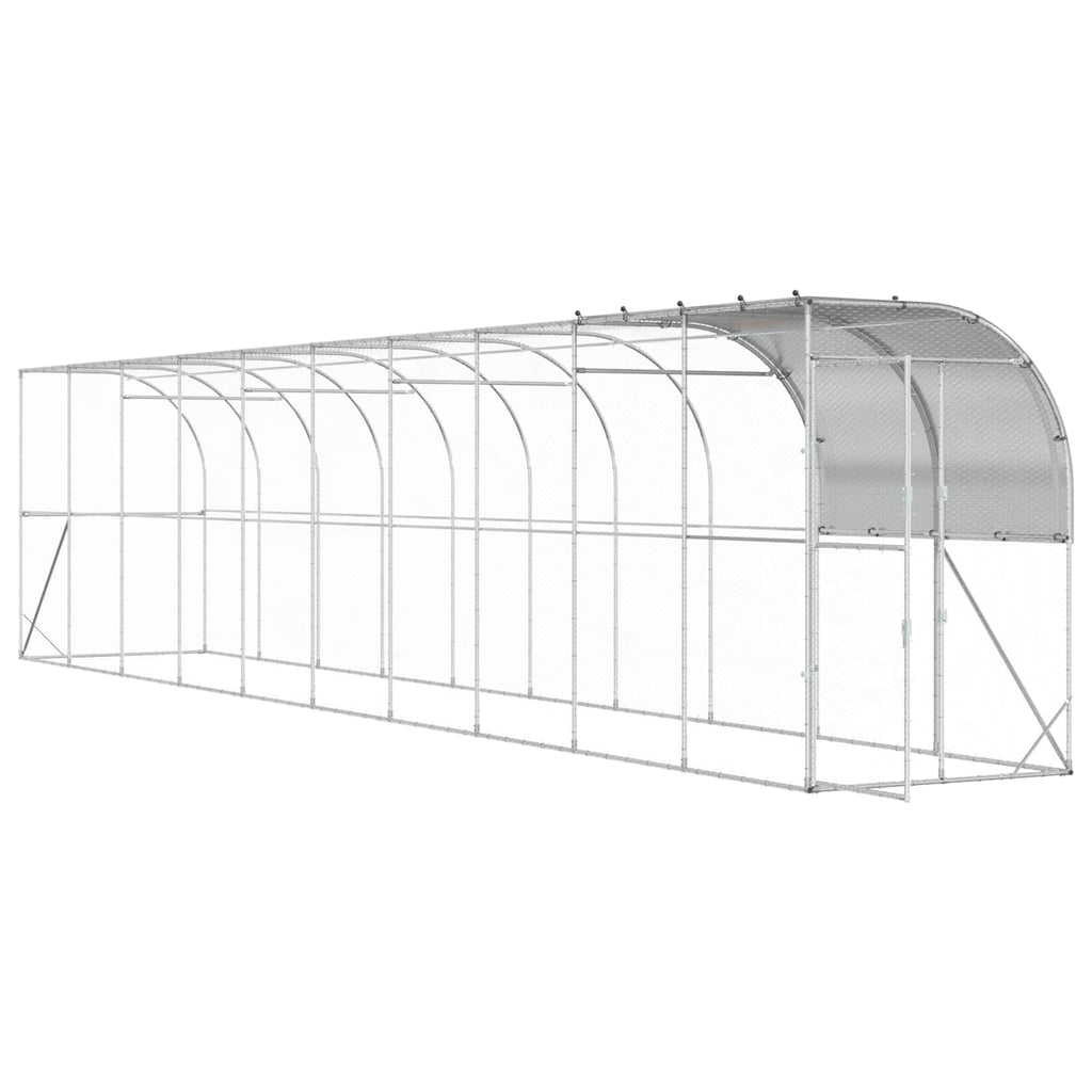 vidaXL Kurnik przy ścianie srebrny 1000 x 150 x 215 cm Stal ocynkowana
