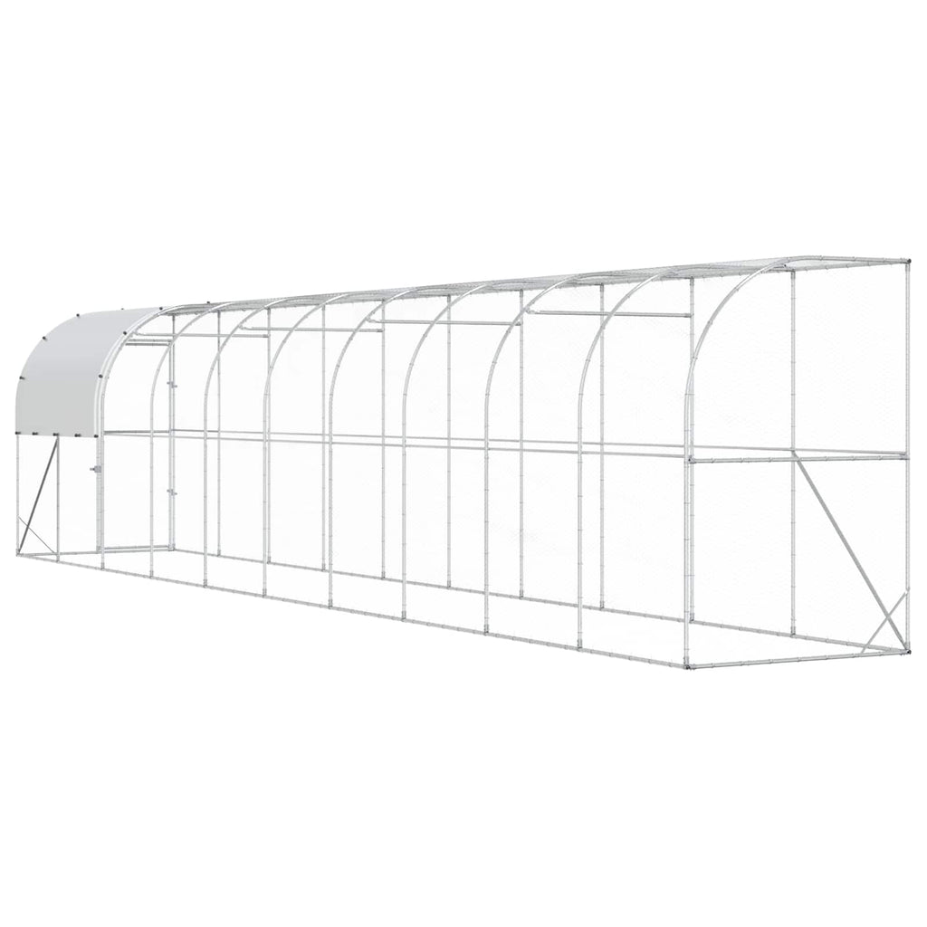 vidaXL Kurnik przy ścianie srebrny 1000 x 150 x 215 cm Stal ocynkowana