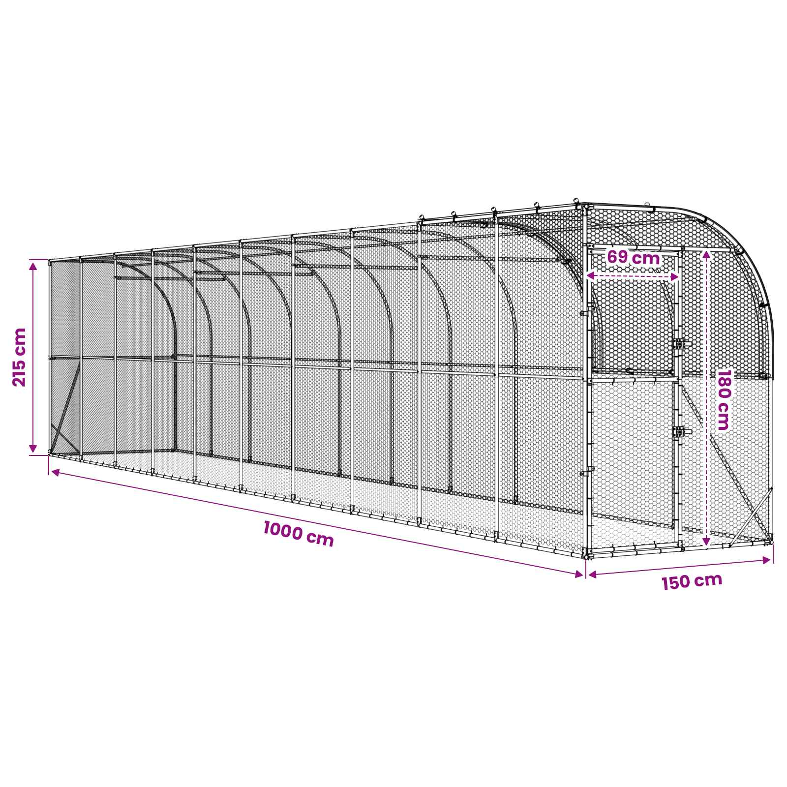 vidaXL Kurnik przy ścianie srebrny 1000 x 150 x 215 cm Stal ocynkowana