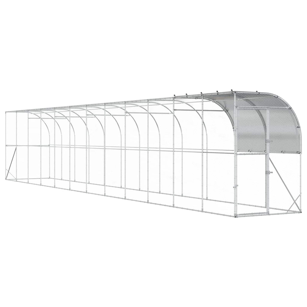 vidaXL Kurnik przy ścianie srebrny 1200 x 150 x 215 cm Stal ocynkowana