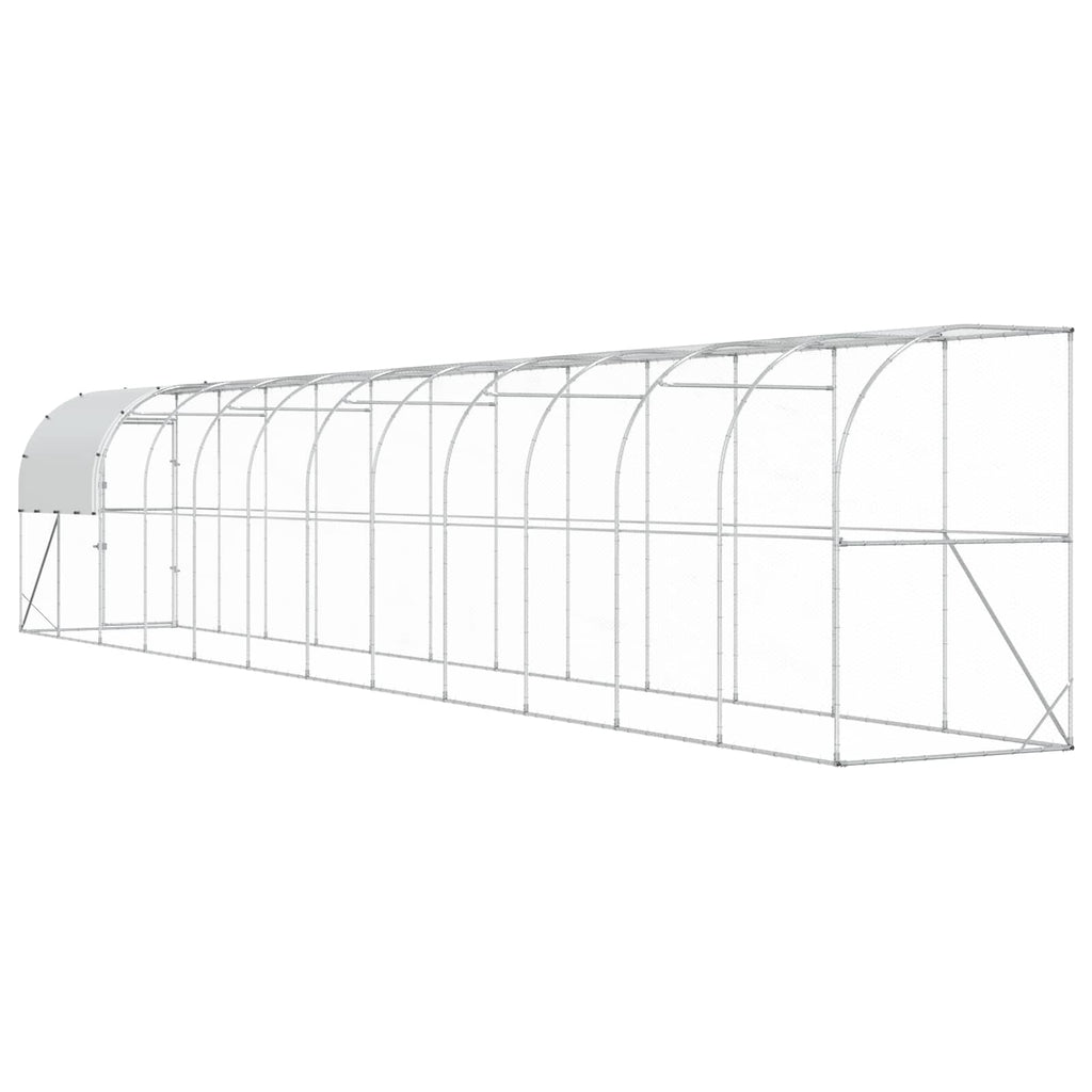 vidaXL Kurnik przy ścianie srebrny 1200 x 150 x 215 cm Stal ocynkowana