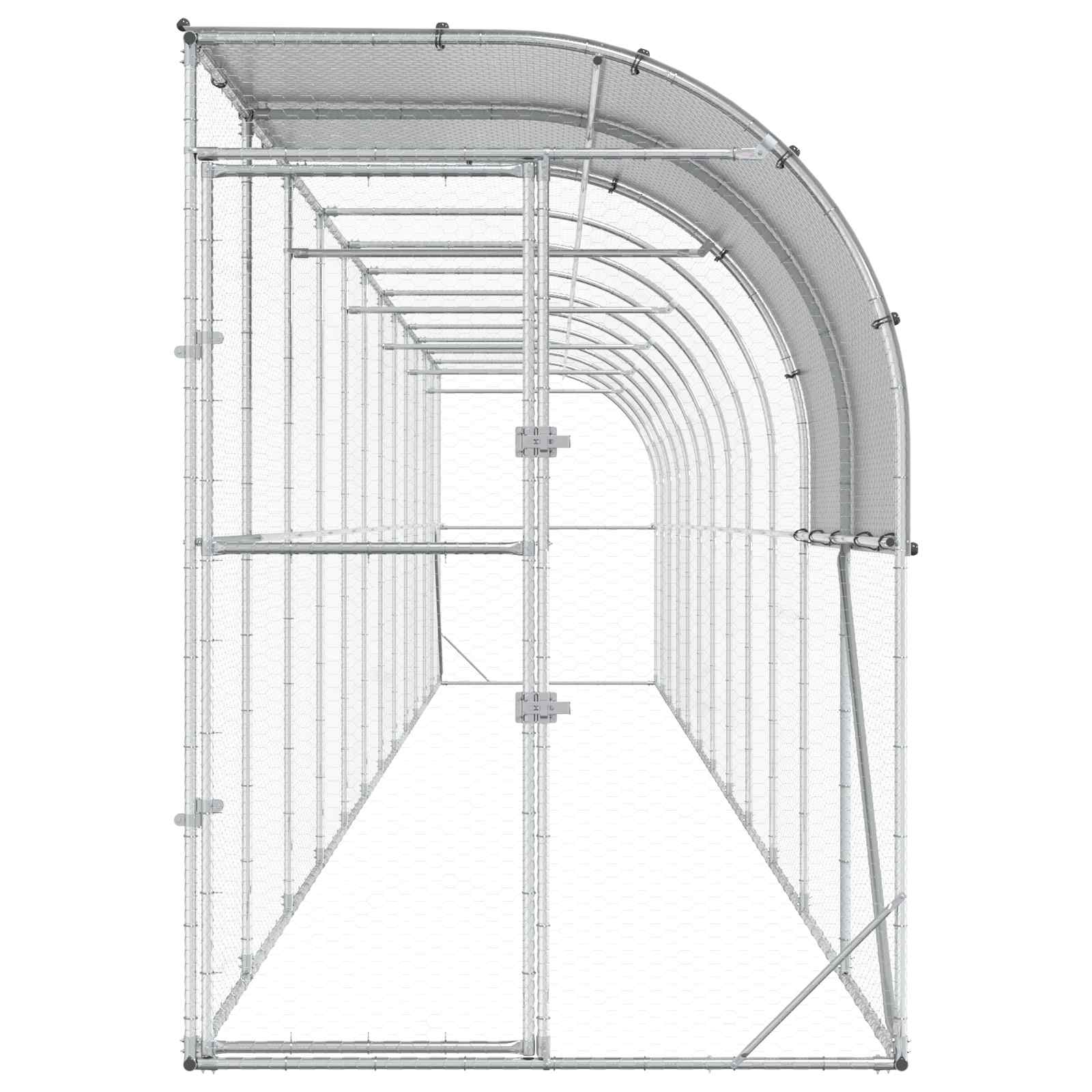 vidaXL Kurnik przy ścianie srebrny 1200 x 150 x 215 cm Stal ocynkowana