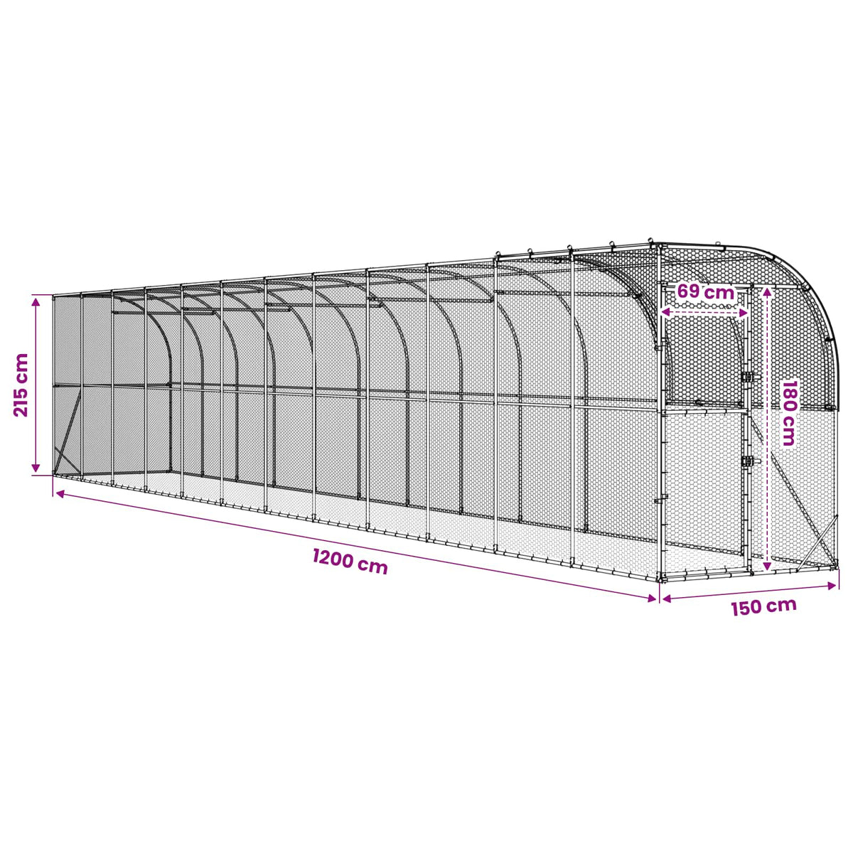 vidaXL Kurnik przy ścianie srebrny 1200 x 150 x 215 cm Stal ocynkowana