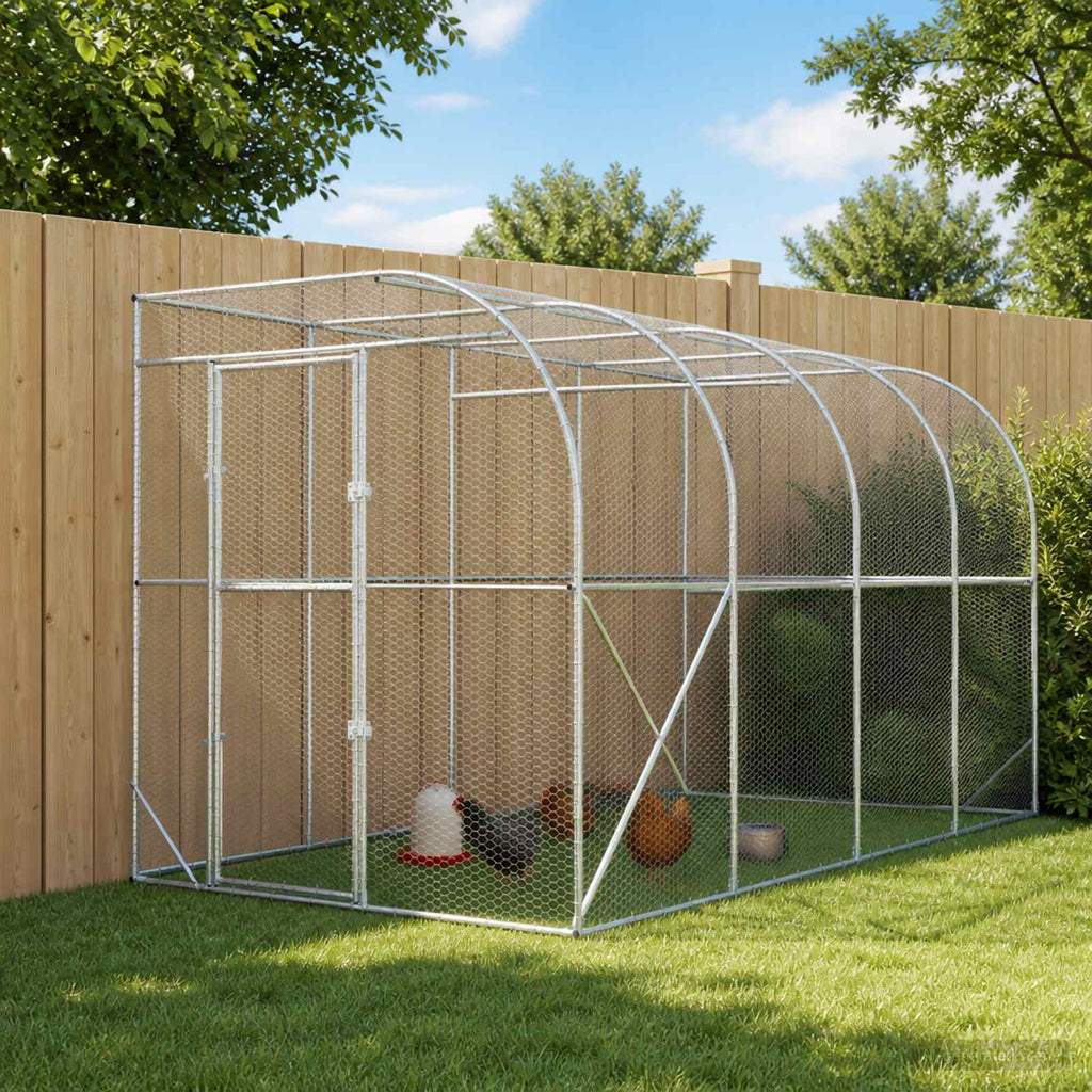vidaXL Kurnik przy ścianie srebrny 600 x 150 x 215 cm Stal ocynkowana