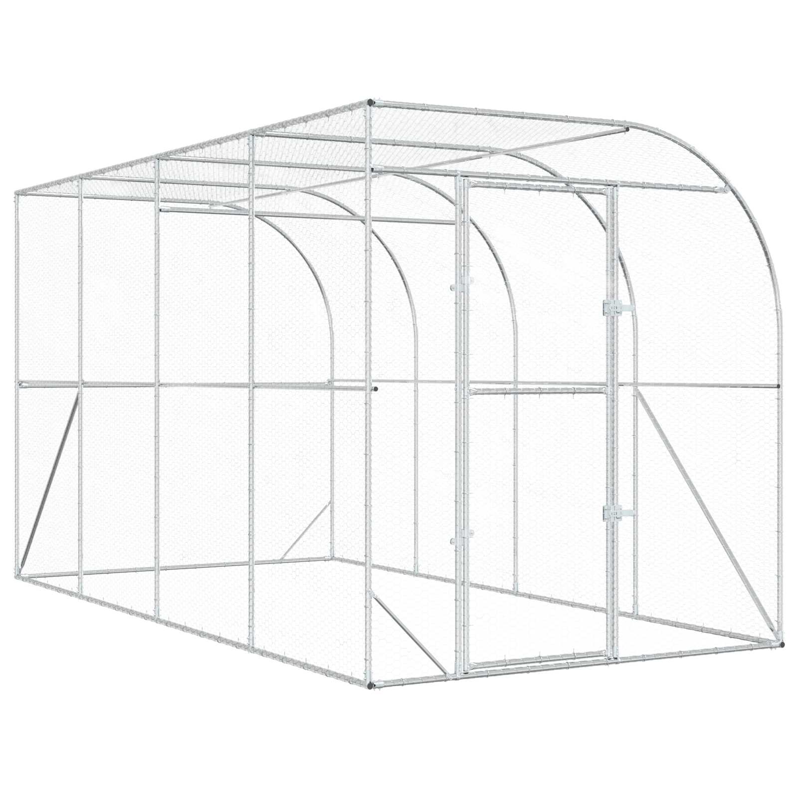 vidaXL Kurnik przy ścianie srebrny 600 x 150 x 215 cm Stal ocynkowana
