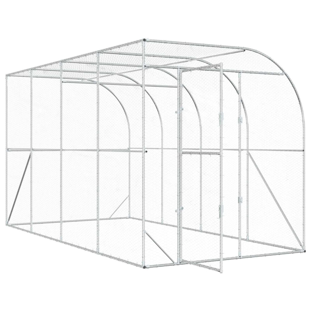 vidaXL Kurnik przy ścianie srebrny 600 x 150 x 215 cm Stal ocynkowana