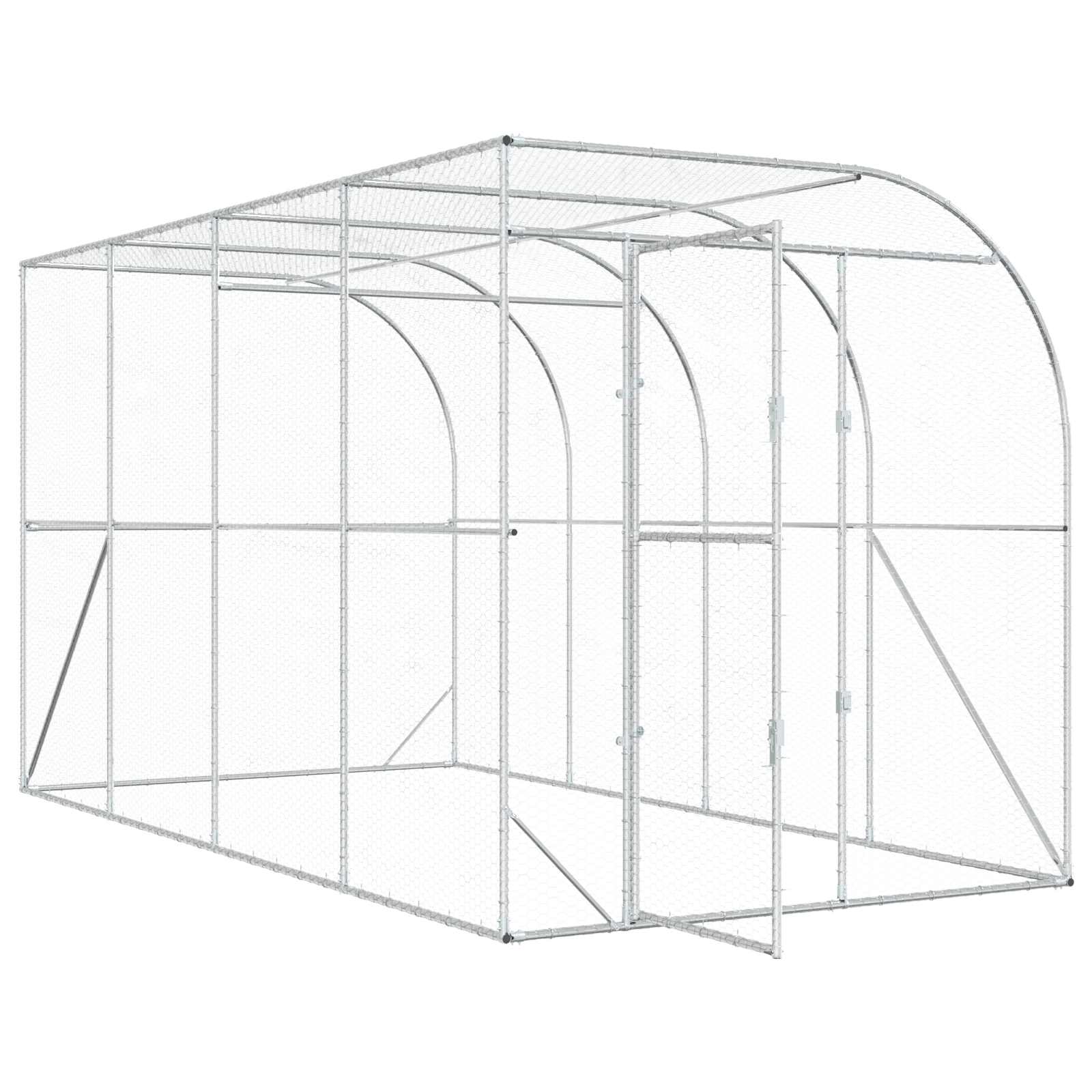 vidaXL Kurnik przy ścianie srebrny 600 x 150 x 215 cm Stal ocynkowana