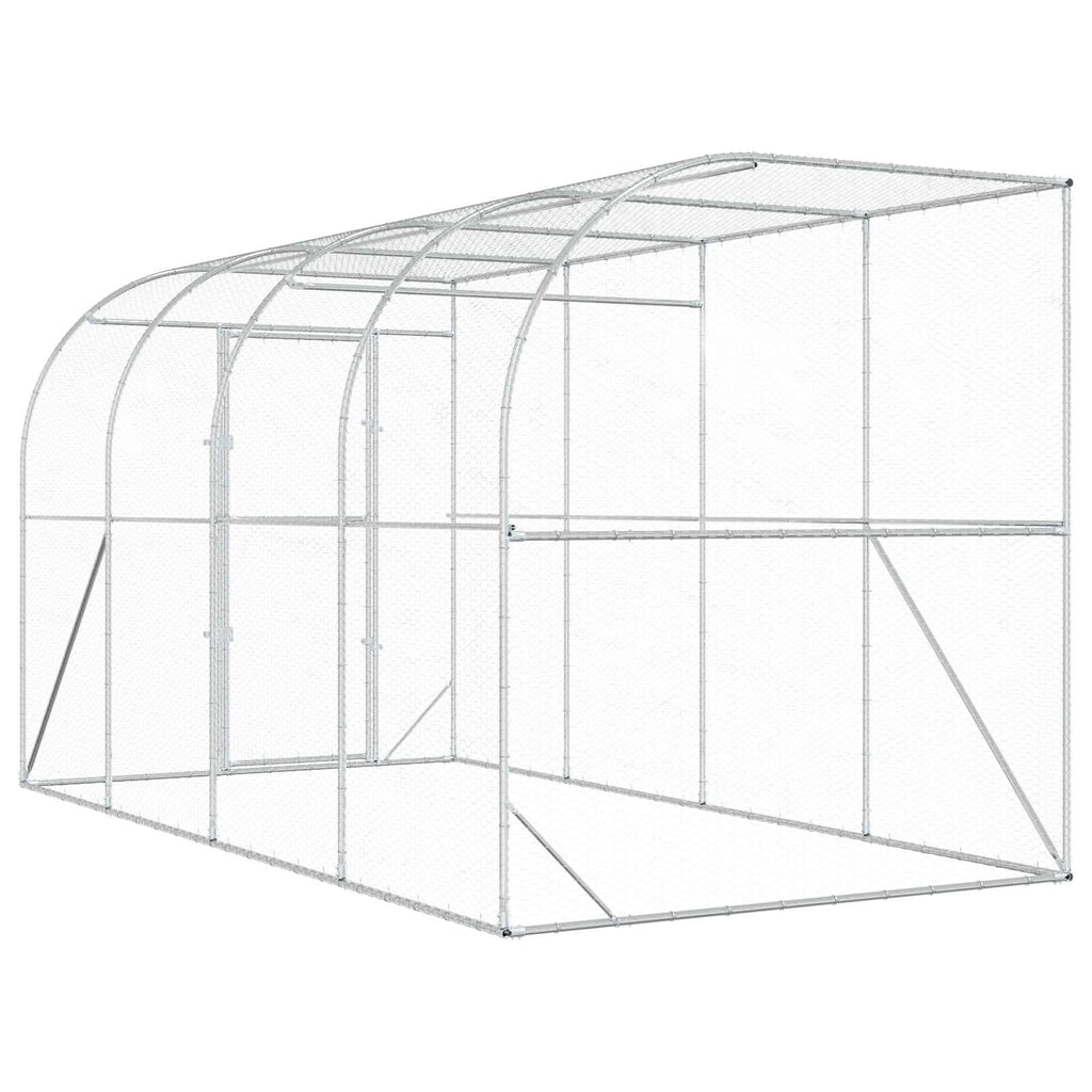 vidaXL Kurnik przy ścianie srebrny 600 x 150 x 215 cm Stal ocynkowana