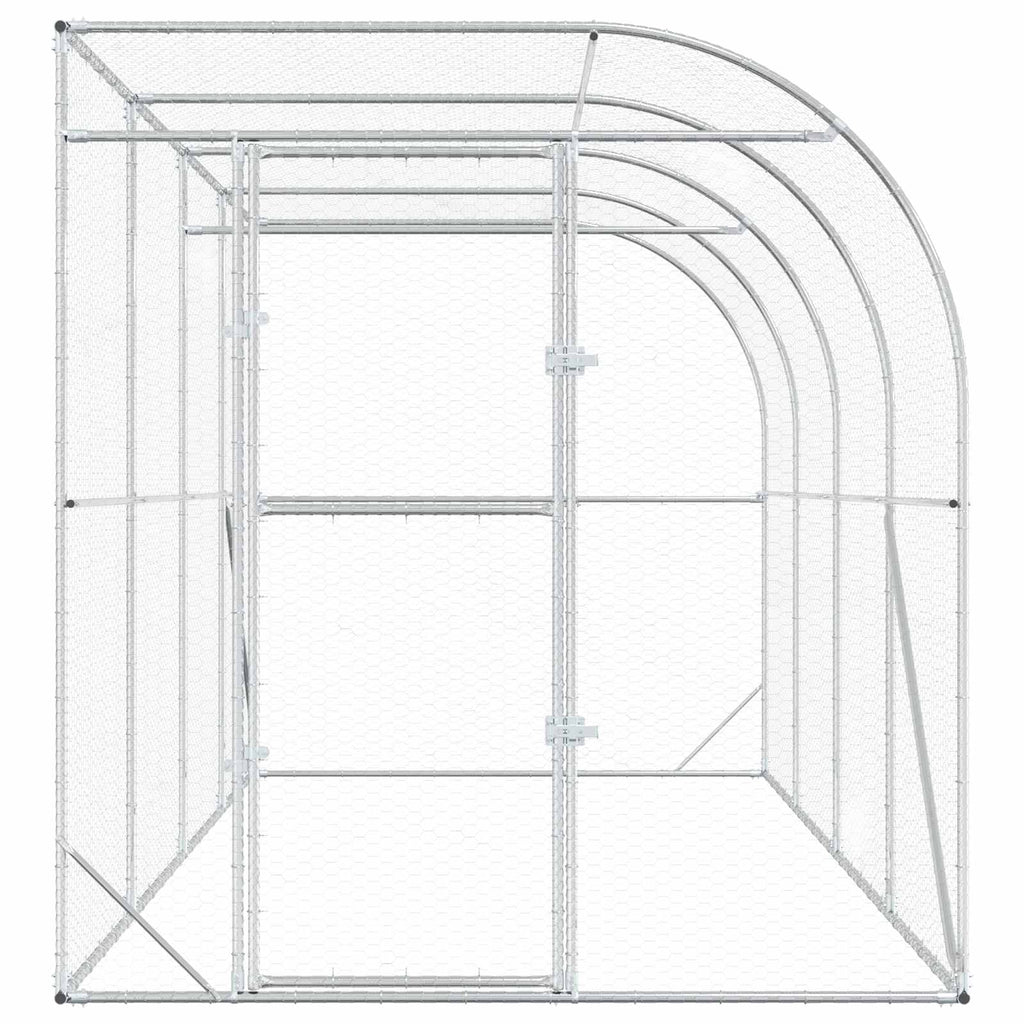 vidaXL Kurnik przy ścianie srebrny 600 x 150 x 215 cm Stal ocynkowana