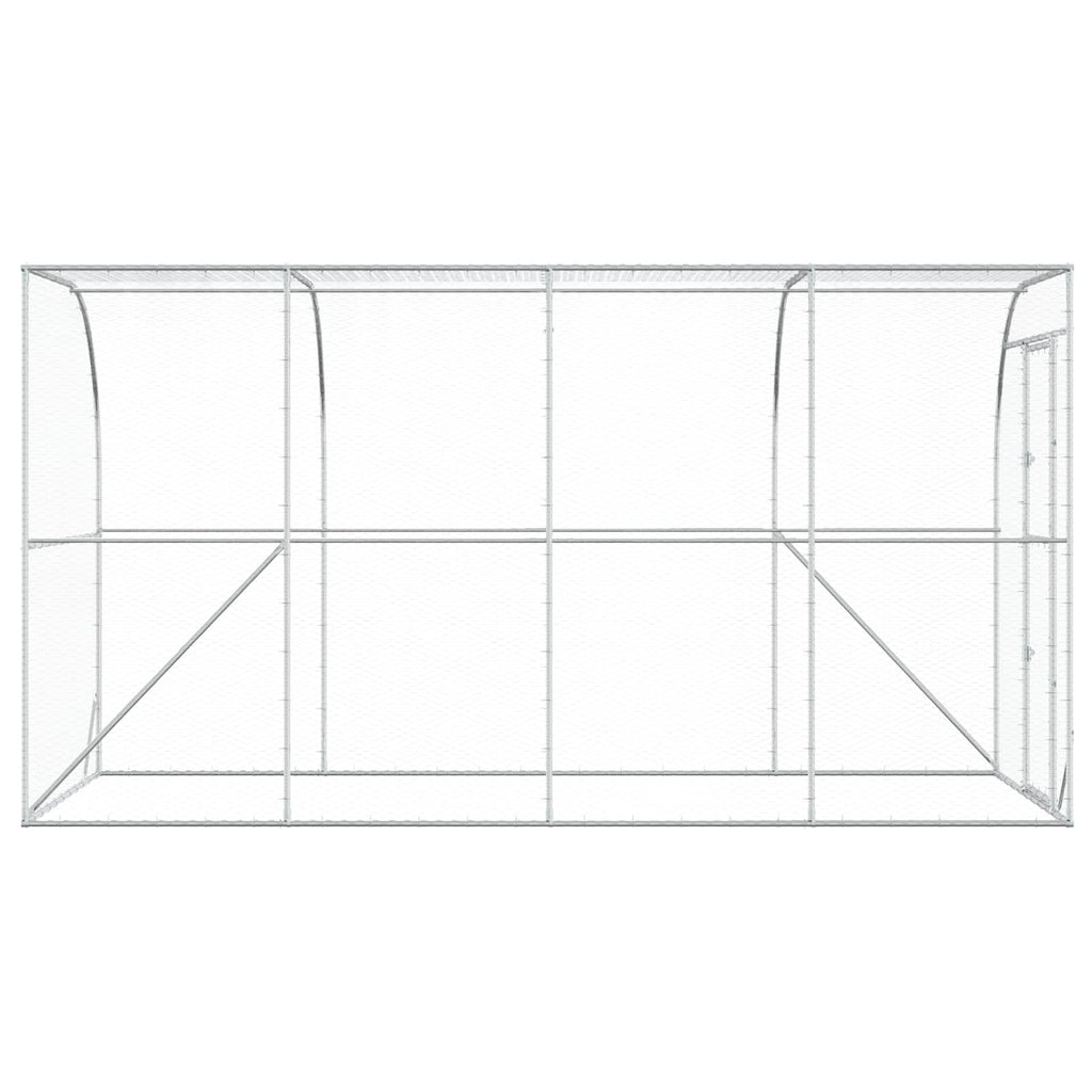 vidaXL Kurnik przy ścianie srebrny 600 x 150 x 215 cm Stal ocynkowana