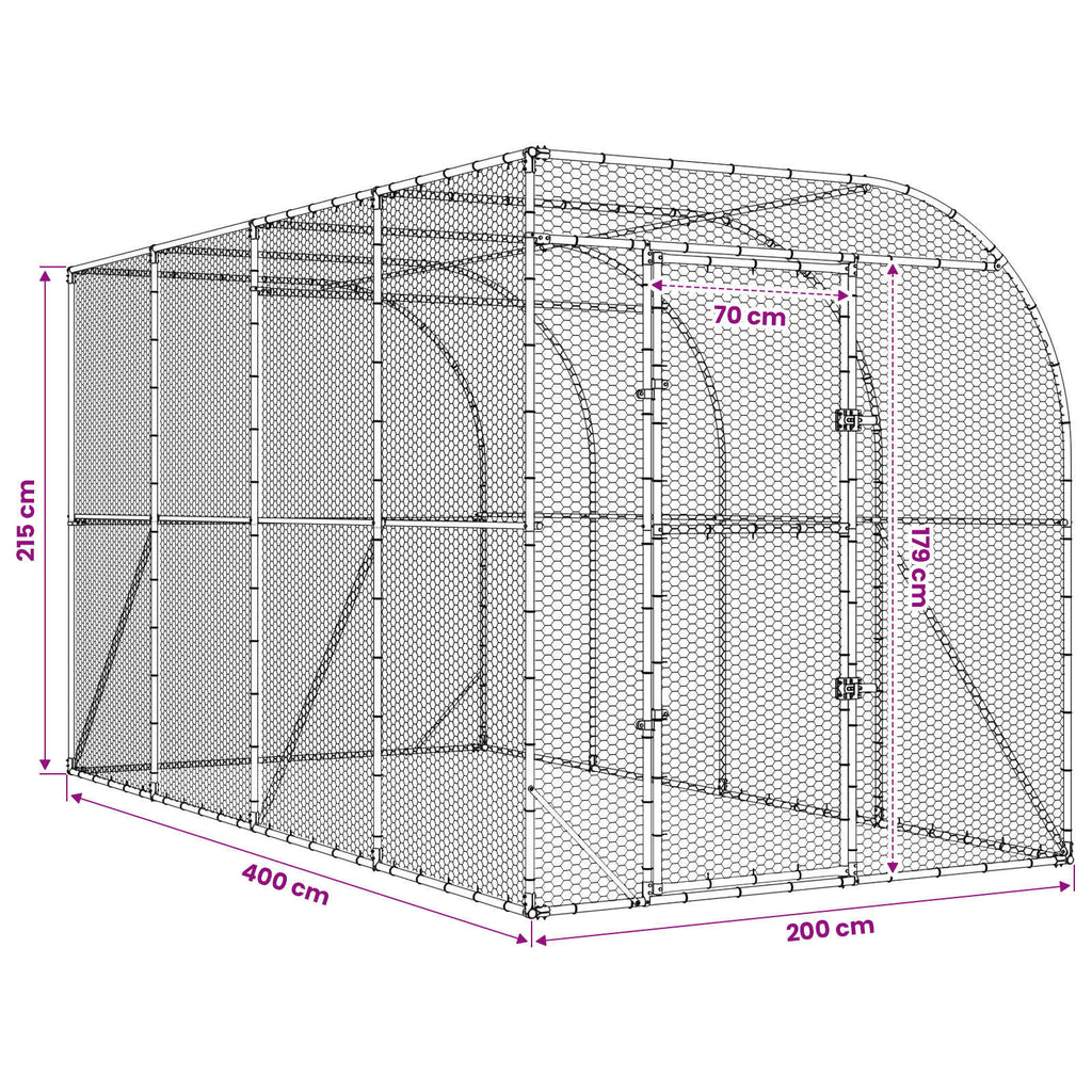 vidaXL Kurnik przy ścianie srebrny 600 x 150 x 215 cm Stal ocynkowana