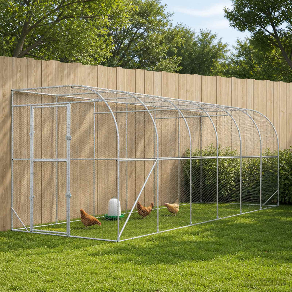 vidaXL Kurnik przy ścianie srebrny 600 x 150 x 215 cm Stal ocynkowana