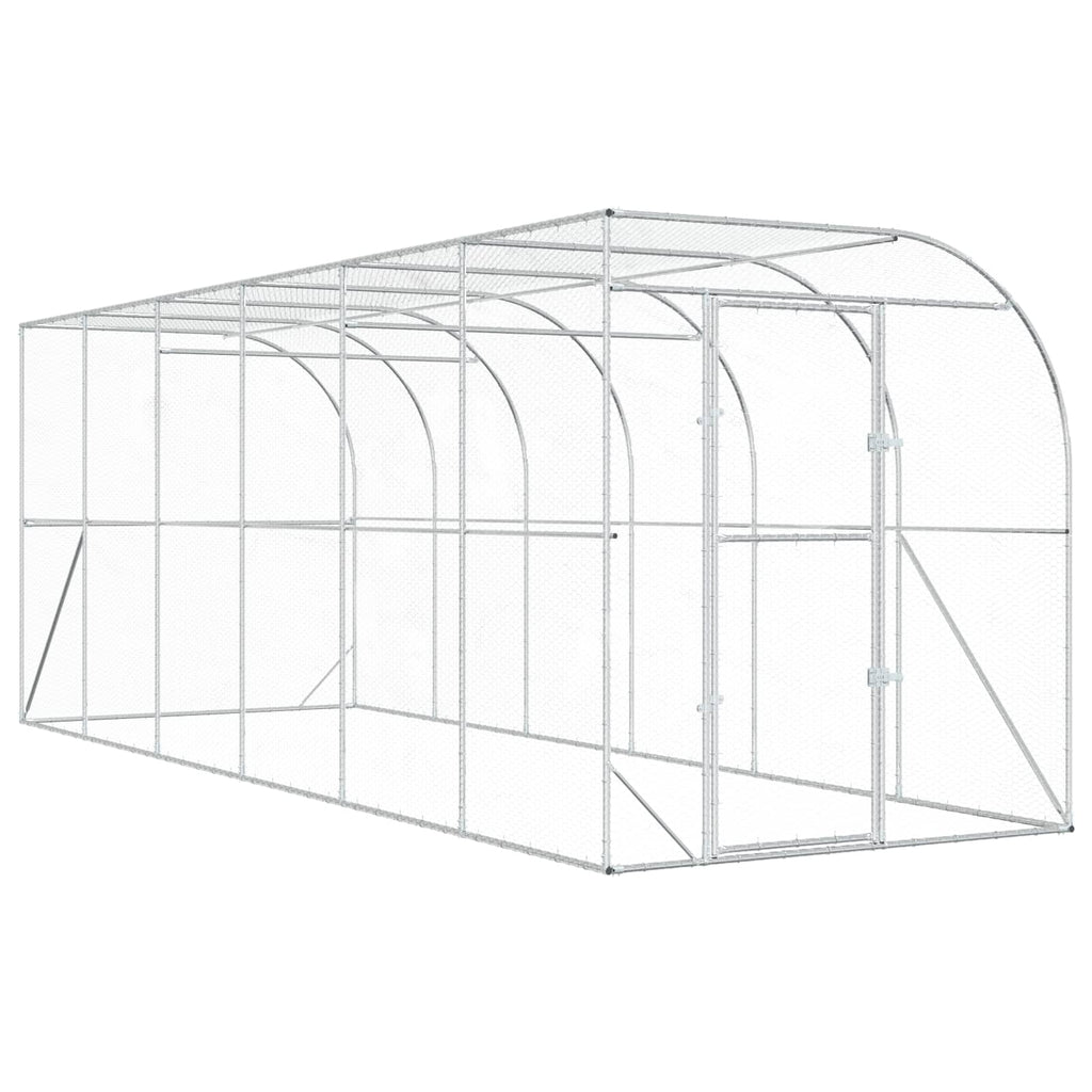 vidaXL Kurnik przy ścianie srebrny 600 x 150 x 215 cm Stal ocynkowana
