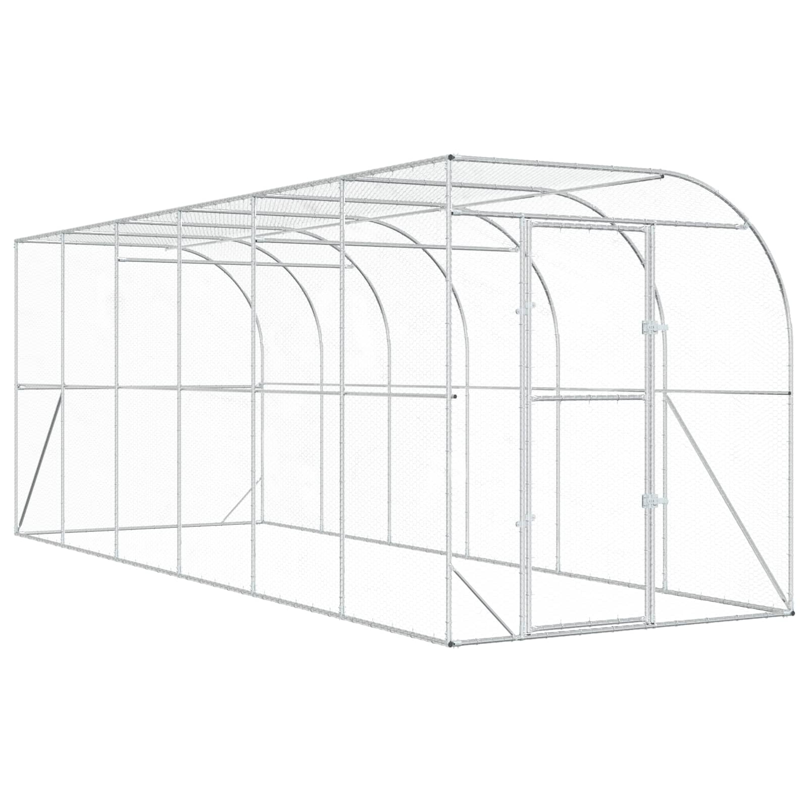 vidaXL Kurnik przy ścianie srebrny 600 x 150 x 215 cm Stal ocynkowana