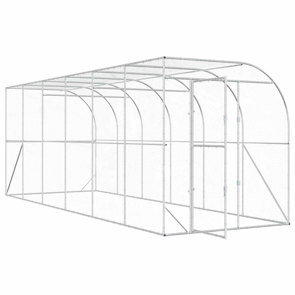 vidaXL Kurnik przy ścianie srebrny 600 x 150 x 215 cm Stal ocynkowana