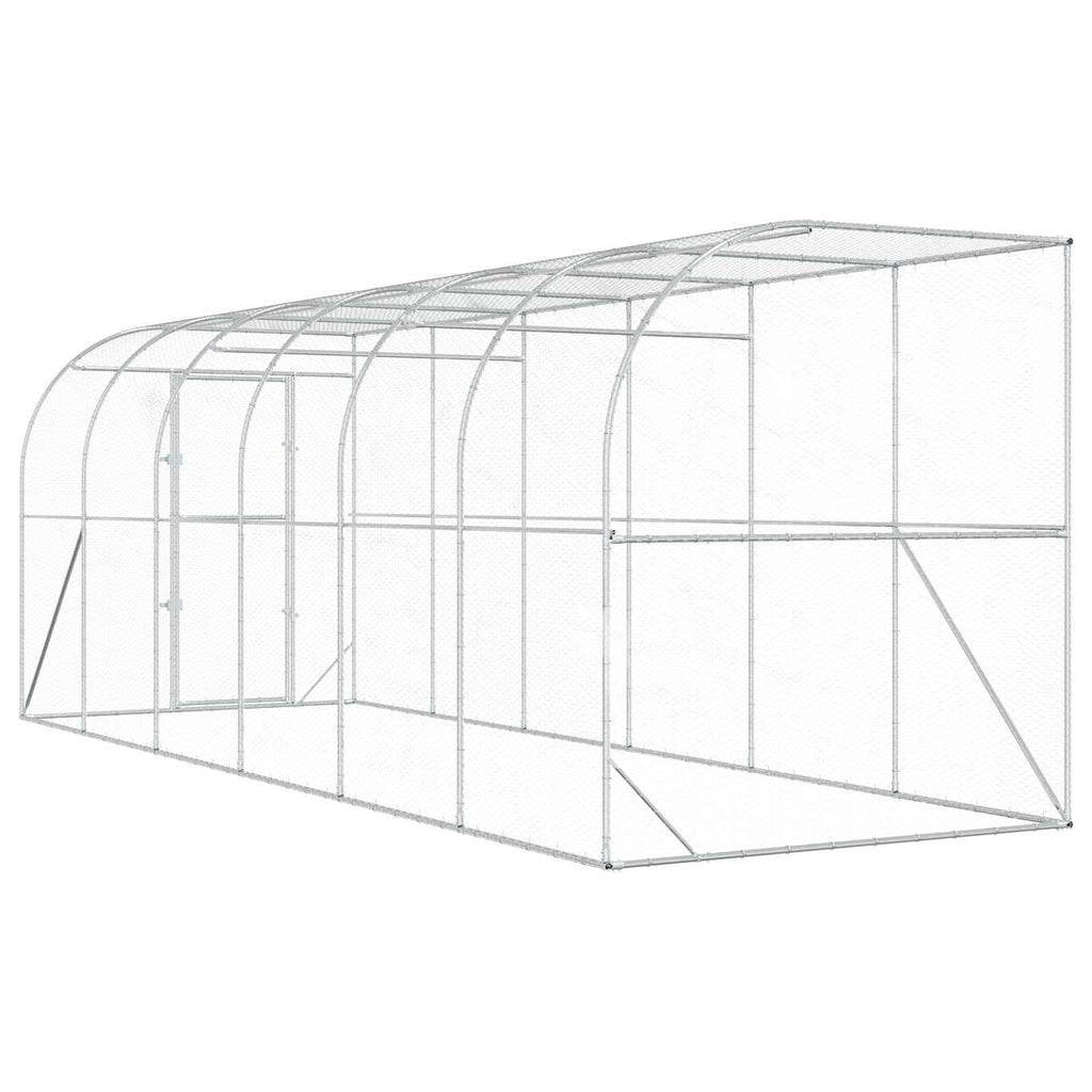 vidaXL Kurnik przy ścianie srebrny 600 x 150 x 215 cm Stal ocynkowana
