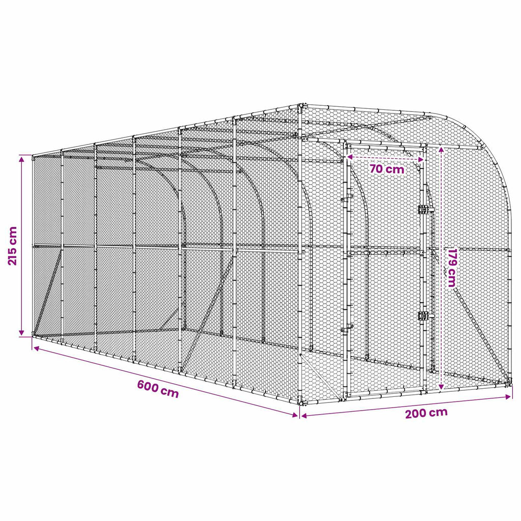 vidaXL Kurnik przy ścianie srebrny 600 x 150 x 215 cm Stal ocynkowana