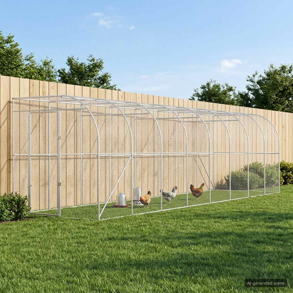 vidaXL Kurnik przy ścianie srebrny 600 x 150 x 215 cm Stal ocynkowana