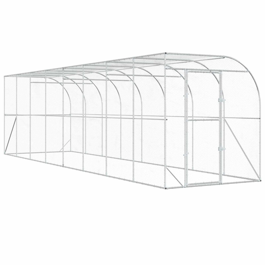 vidaXL Kurnik przy ścianie srebrny 600 x 150 x 215 cm Stal ocynkowana