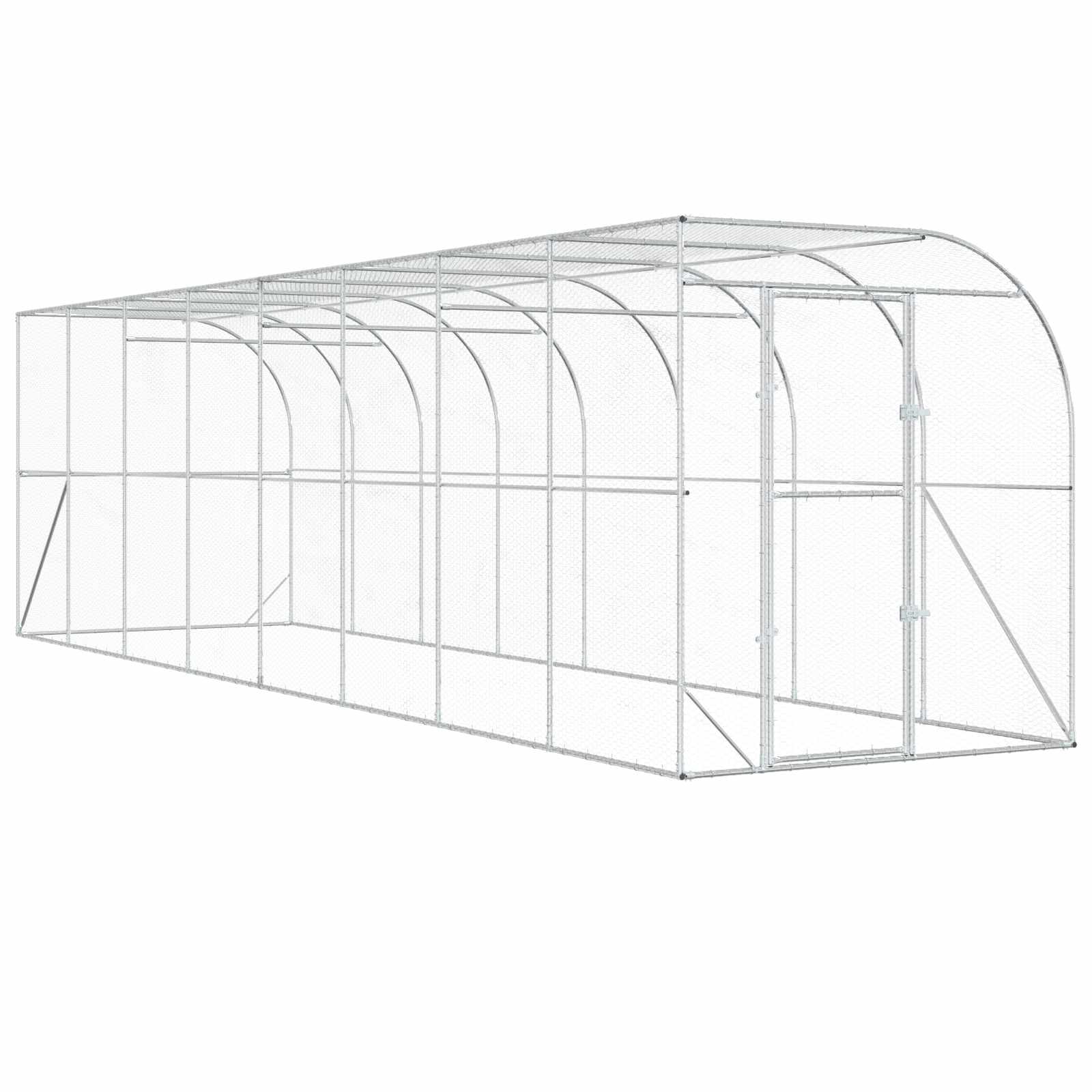 vidaXL Kurnik przy ścianie srebrny 600 x 150 x 215 cm Stal ocynkowana
