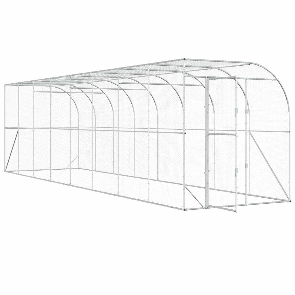 vidaXL Kurnik przy ścianie srebrny 600 x 150 x 215 cm Stal ocynkowana