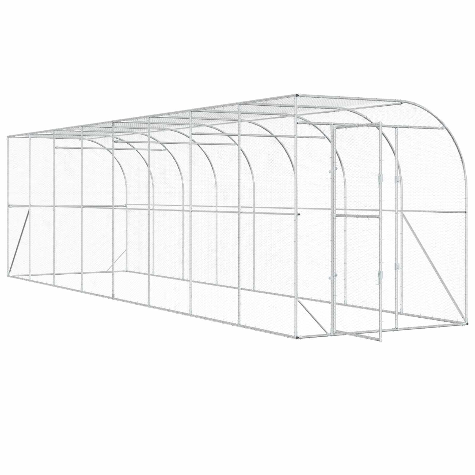 vidaXL Kurnik przy ścianie srebrny 600 x 150 x 215 cm Stal ocynkowana
