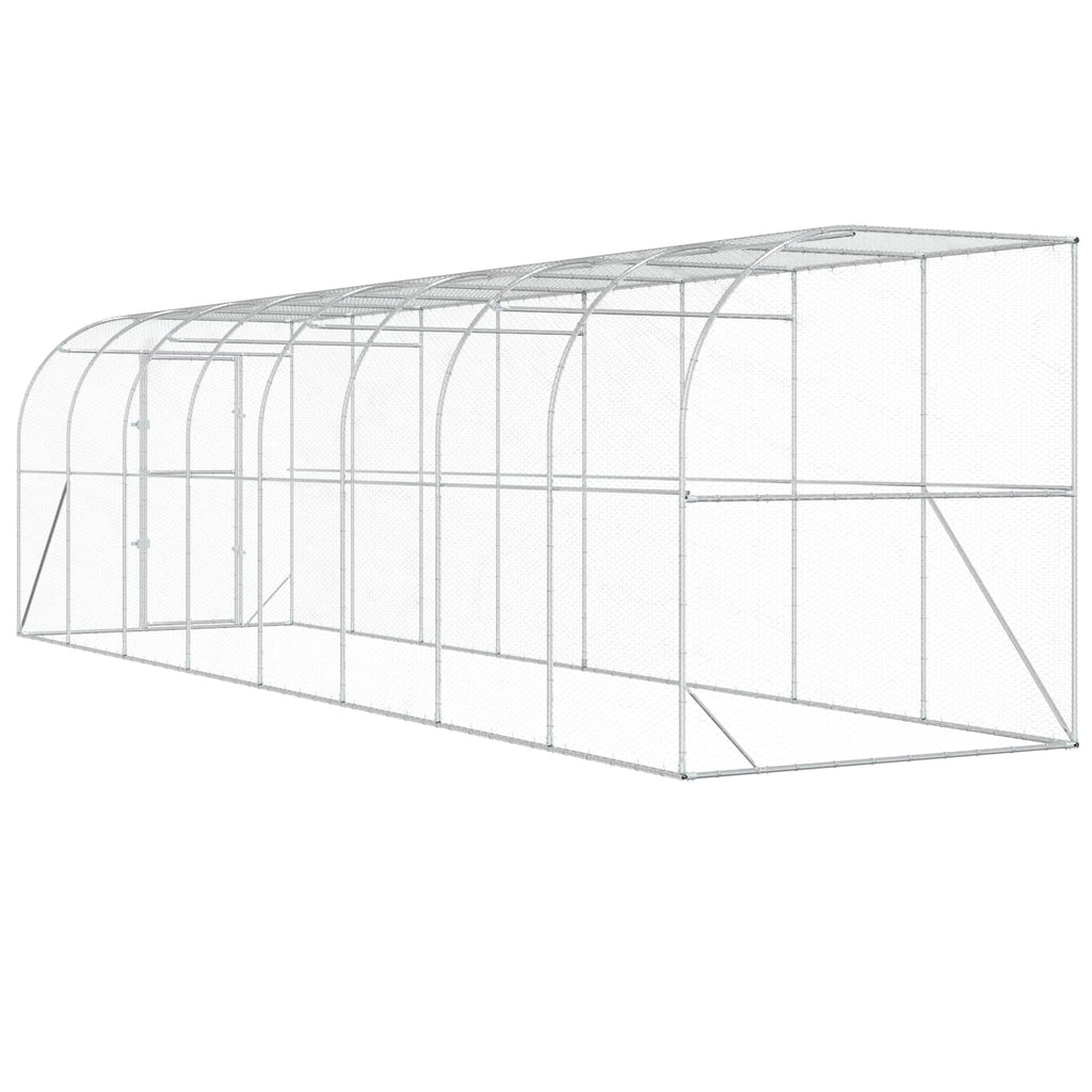 vidaXL Kurnik przy ścianie srebrny 600 x 150 x 215 cm Stal ocynkowana